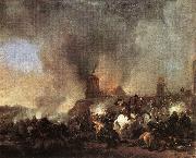 WOUWERMAN, Philips Cavalry Battle in front of a Burning Mill tfur Germany oil painting artist